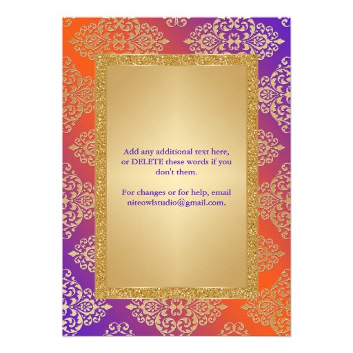 Purple, Orange, Gold FAUX Glitter Wedding Invite