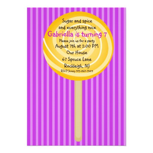 Purple & Orange Lollipop Girls Birthday Invitation