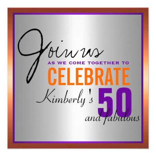 Purple + Orange + Silver - 50th Birthday Personalized Announcements