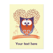 Purple Orange Whimsical Cute Owl Custom Postcard postcards
