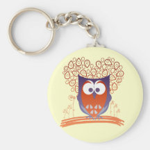 Purple Orange Whimsical Cute Owl Keychain