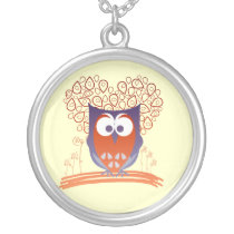 Purple Orange Whimsical Cute Owl necklace necklaces