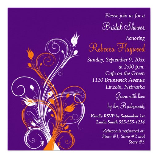 Purple Orange White Floral Bridal Shower Invite