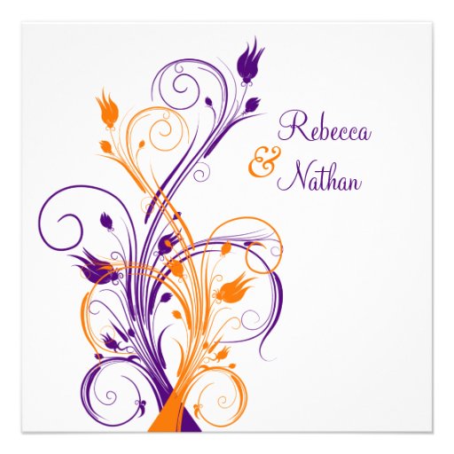 Purple Orange White Floral Sq. Wedding Invitation