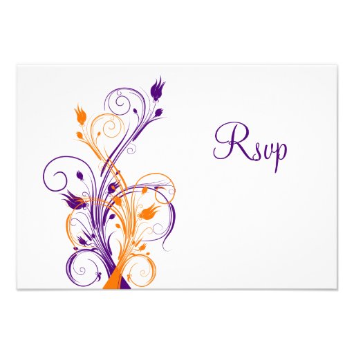 Purple Orange White Floral Wedding Reply Card