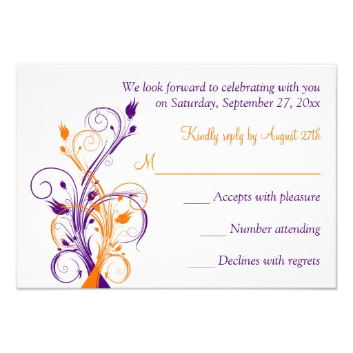 Purple Orange White Floral Wedding Reply Card