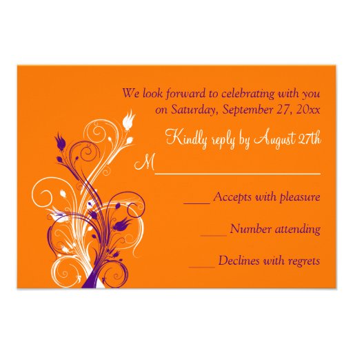 Purple Orange White Floral Wedding Reply Card