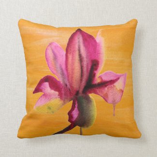 Purple Orchid watercolour orange pop art flower Throw Pillow