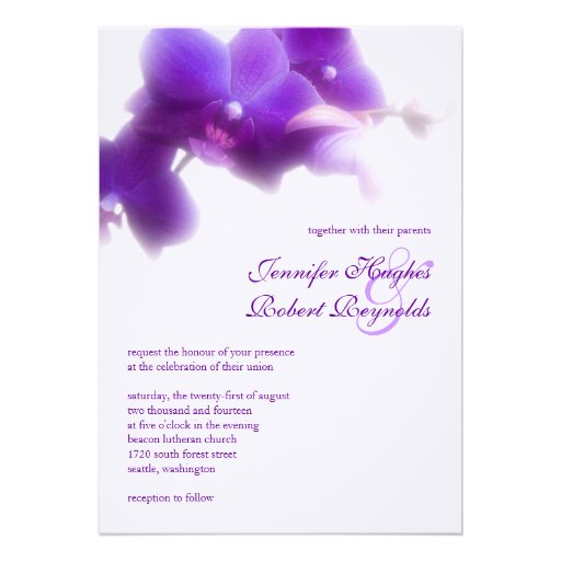 Purple Orchid Wedding Invitation (front side)