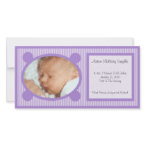 Purple Oval Striped New Baby Photo Card photo cards by CuddleTree Purple Oval Striped New Baby Photo Card photo cards