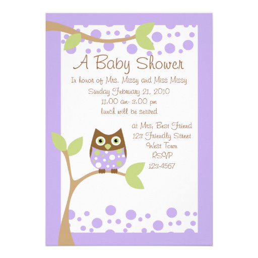 Purple Owl Baby Shower Invitation (front side)