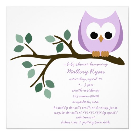 Purple Owl Baby Shower Invitations