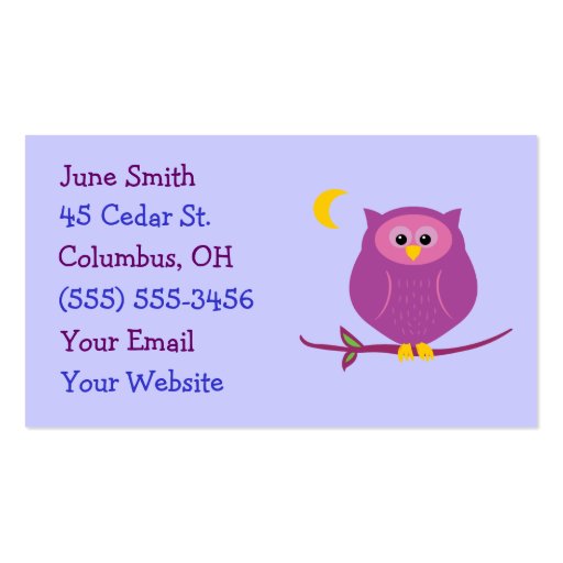 Purple Owl Business Cards (front side)