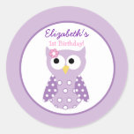 Purple Owl Girl Round Custom Favor Sticker