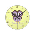 Purple Owl Personalized Kids Bedroom Wall Clock