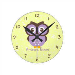 Purple Owl Personalized Kids Bedroom Wall Clock