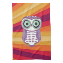 Purple Owl Red Orange Background Kitchen Towel