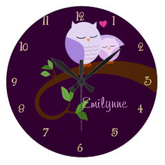 Purple Owls Personalized Wall Clock