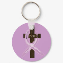 Purple "Painted" Cancer Ribbon on Cross keychains