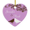 Purple pair love birds wedding couple first ornament