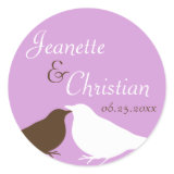 Purple pair love birds wedding favor seal label sticker