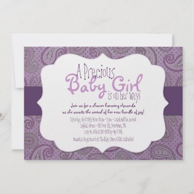 Free Printable Baby Shower Invitations Girl on Purple Paisley Baby Girl Shower Invitation By Namesakegifts