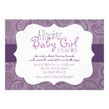 Purple Paisley Baby Girl Shower Invitation