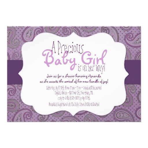 Purple Paisley Baby Girl Shower Invitation (front side)