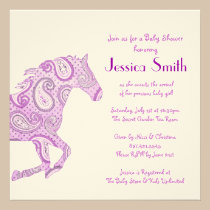 Purple Paisley Horse Baby Shower invitations
