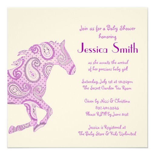 Purple Paisley Horse Baby Shower Announcements
