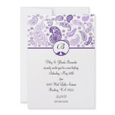 Purple Paisley Monogram Invitation Love Birds invitation