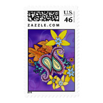 Purple Paisley Postage Stamps