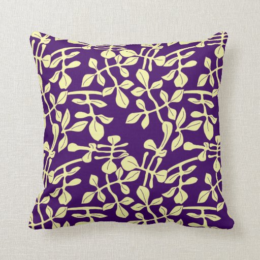Purple & Pale Yellow Leaf Design Throw Pillow Zazzle