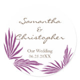 Purple palm leaves tropic wedding favor seal label stickers