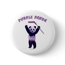 Purple Panda Hockey Bear Pinback Button