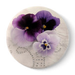 purple pansies on decorative fabric button huge