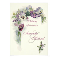 Purple pansies wedding invitation