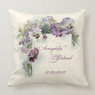 Purple pansies wedding square throw pillow
