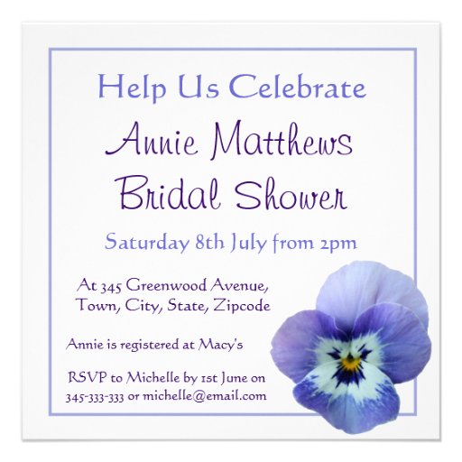Purple Pansy Flower Bridal Shower Invite