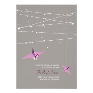 Purple Paper Cranes Fairy Lights Wedding 2in1 Custom Invite