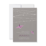 Purple Paper Cranes Fairy Lights Wedding Reception Invite