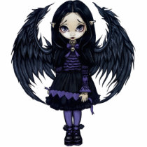 art, fantasy, purple, violet, angel, gothic angel, heart, paper hearts, paper, hearts, lonely, gloomy, sad, wing, wings, feathers, black, dark, grey, gray, eye, eyes, big eye, big eyed, jasmine, becket-griffith, becket, griffith, jasmine becket-griffith, jasmin, strangeling, artist, goth, gothic, fairy, gothic fairy, faery, fairies, faerie, Photo Sculpture with custom graphic design