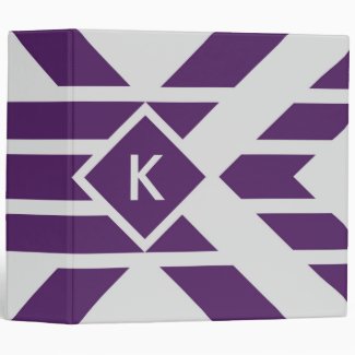Purple Parallelogram Stripes on Gray with Monogram 3 Ring Binders