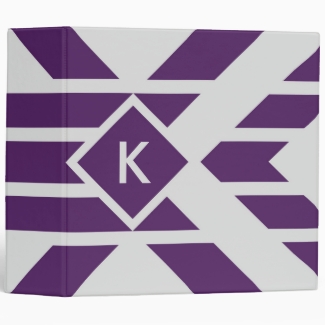 Purple Parallelogram Stripes on Gray with Monogram