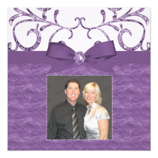 Purple Pastel & Diamond Swirls Bow Ribbon Wedding Announcement