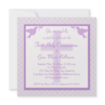 Purple, Pastels & Plaid First Communion Invitation