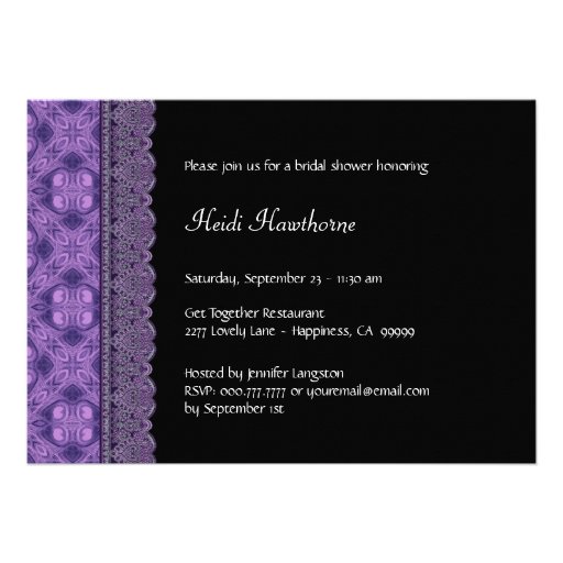 Purple Pattern and Lace Bridal Shower Invitations (front side)