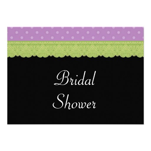 Purple Pattern and Lime Green Lace Bridal Shower Invitations