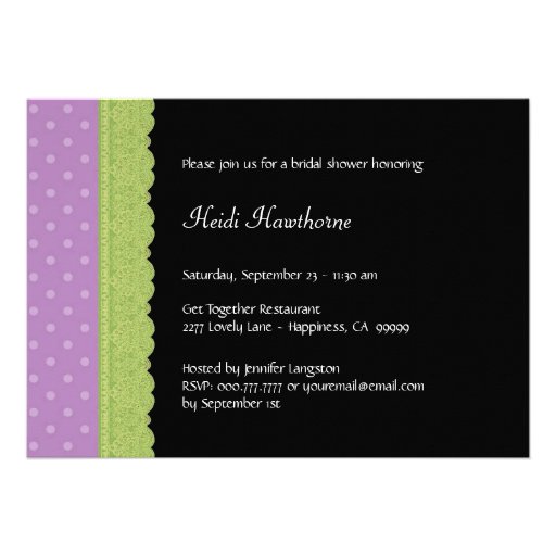 Purple Pattern and Lime Green Lace Bridal Shower Invitations