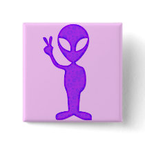 Purple Peace Alien Pinback Buttons